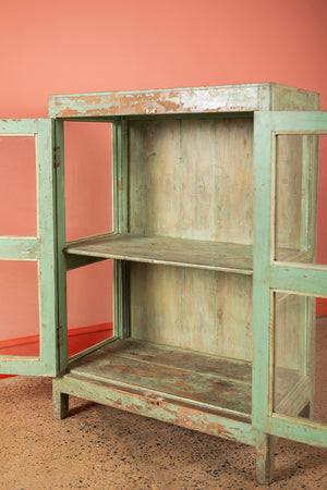 Vintage Sage Green Display Cabinet