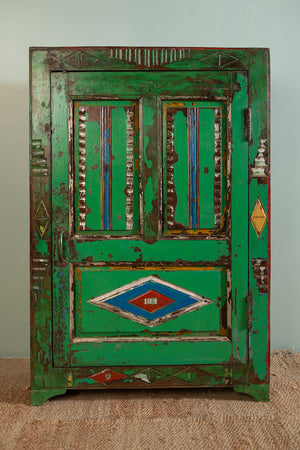 Green Vintage Wooden Carved Almirah