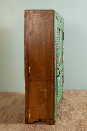 Green Vintage Wooden Carved Almirah
