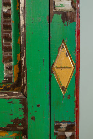 Green Vintage Wooden Carved Almirah