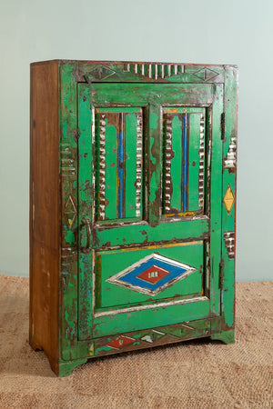 Green Vintage Wooden Carved Almirah