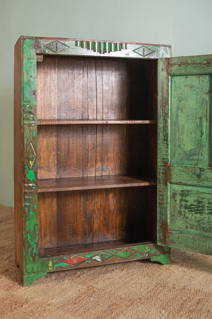 Green Vintage Wooden Carved Almirah
