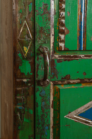 Green Vintage Wooden Carved Almirah