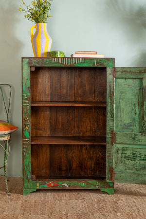 Green Vintage Wooden Carved Almirah
