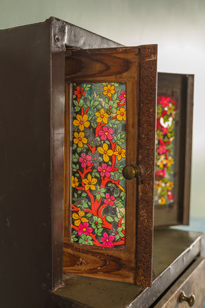 Vintage Metal Temple Side Cabinet