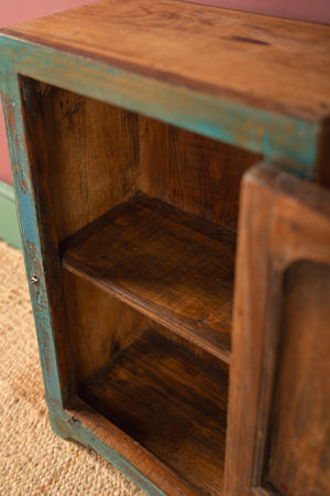 Vintage Blue & Cream Carved Side Cupboard