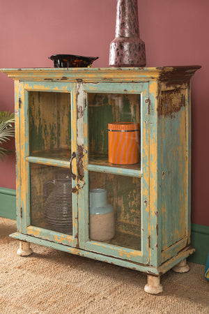 Vintage Pale Blue & Yellow Cabinet