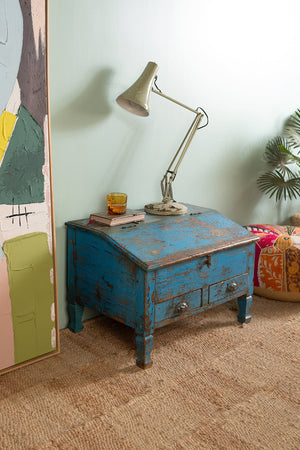 Vintage Blue Low Desk with Drawers