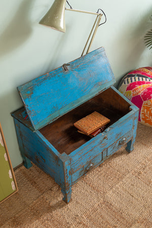 Vintage Blue Low Desk with Drawers