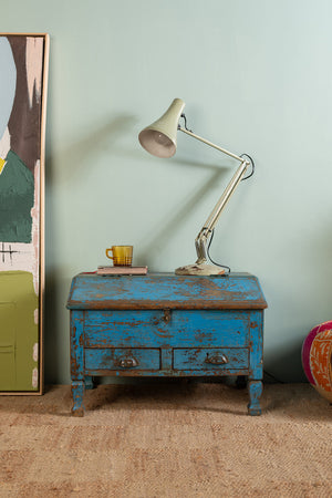 Vintage Blue Low Desk with Drawers