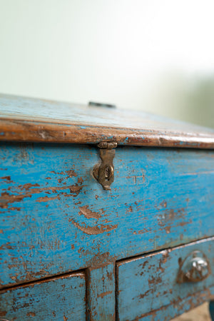 Vintage Blue Low Desk with Drawers