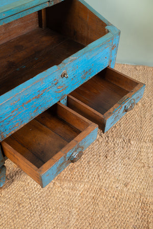Vintage Blue Low Desk with Drawers