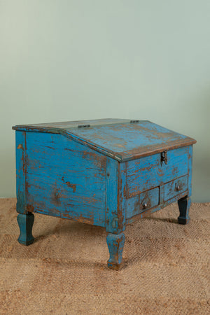 Vintage Blue Low Desk with Drawers