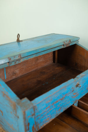 Vintage Blue Low Desk with Drawers