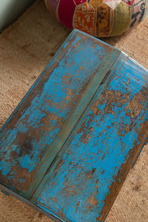 Vintage Blue Low Desk with Drawers