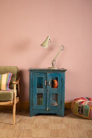 Dark Blue Vintage Wooden Display Cabinet