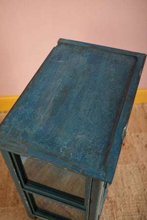Dark Blue Vintage Wooden Display Cabinet