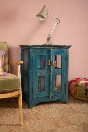 Dark Blue Vintage Wooden Display Cabinet