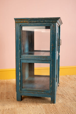 Dark Blue Vintage Wooden Display Cabinet