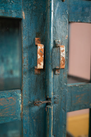 Dark Blue Vintage Wooden Display Cabinet