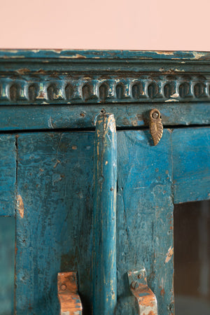 Dark Blue Vintage Wooden Display Cabinet