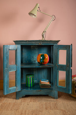 Dark Blue Vintage Wooden Display Cabinet