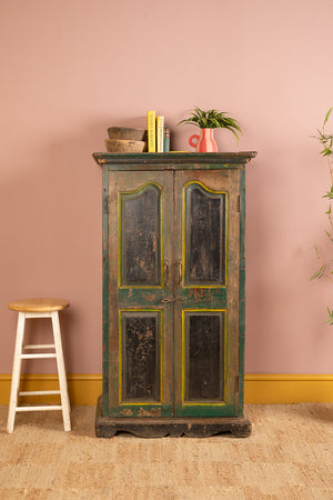 Vintage Green & Black Wooden Cupboard