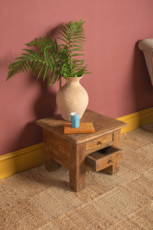 Wooden Vintage Side Table with Drawers