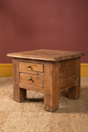 Wooden Vintage Side Table with Drawers