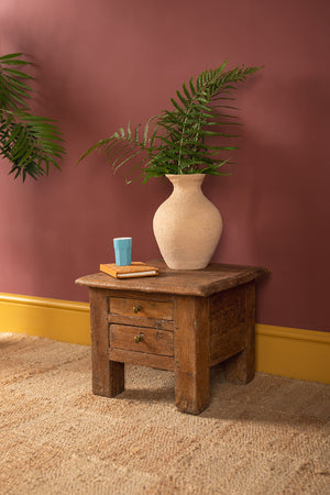 Wooden Vintage Side Table with Drawers