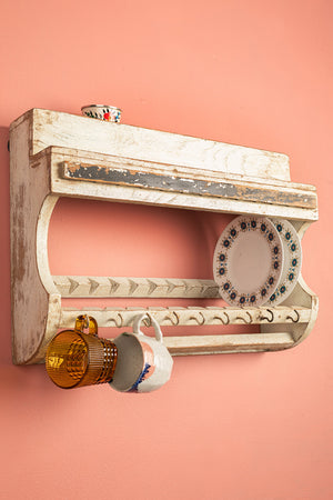 White Vintage Kitchenware Wall Rack