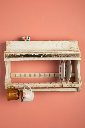 White Vintage Kitchenware Wall Rack