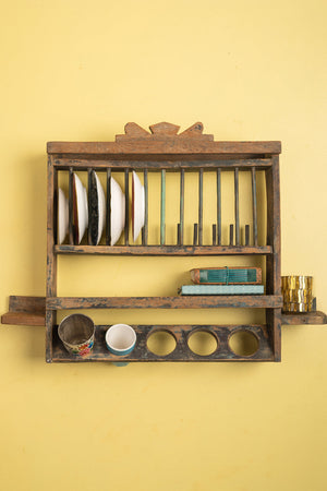 Vintage Wooden Kitchenware Wall Rack