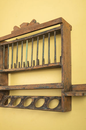 Vintage Wooden Kitchenware Wall Rack