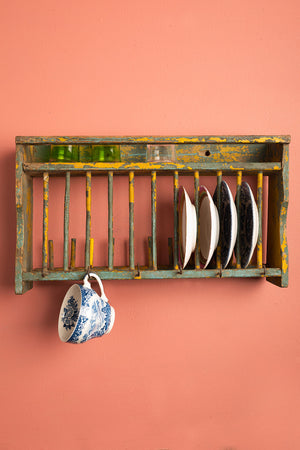 Vintage Yellow & Blue Kitchenware Wall Rack