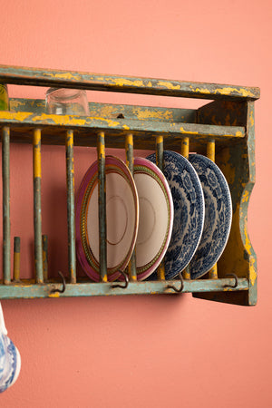 Vintage Yellow & Blue Kitchenware Wall Rack