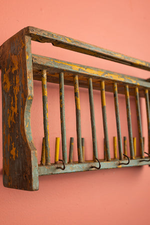 Vintage Yellow & Blue Kitchenware Wall Rack