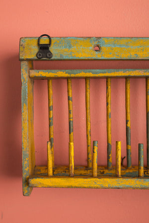 Vintage Yellow & Blue Kitchenware Wall Rack