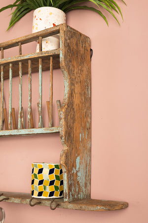 Vintage Wooden Kitchenware Wall Rack