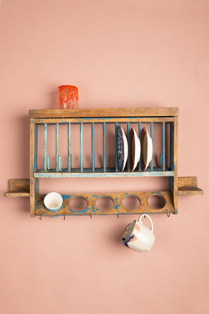 Vintage Blue Kitchenware Wall Rack