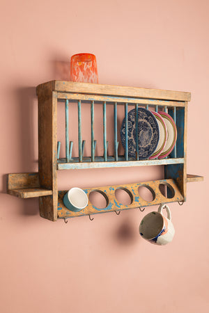 Vintage Blue Kitchenware Wall Rack