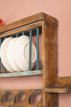 Vintage Blue Kitchenware Wall Rack