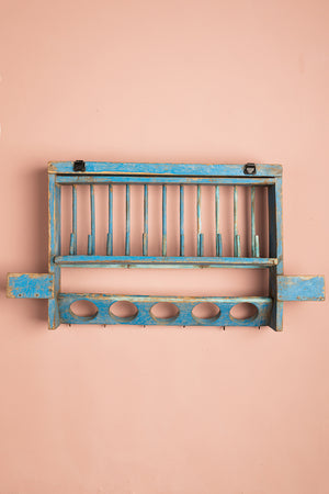 Vintage Blue Kitchenware Wall Rack