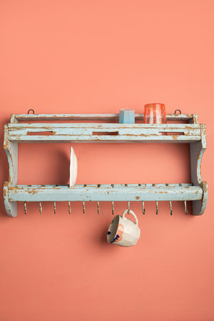Pale Blue Vintage Kitchenware Wall Rack