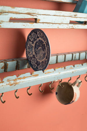 Pale Blue Vintage Kitchenware Wall Rack
