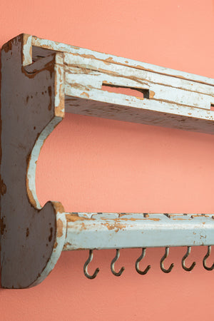 Pale Blue Vintage Kitchenware Wall Rack
