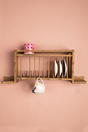 Light Wooden Vintage Kitchenware Wall Rack