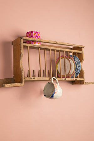 Light Wooden Vintage Kitchenware Wall Rack
