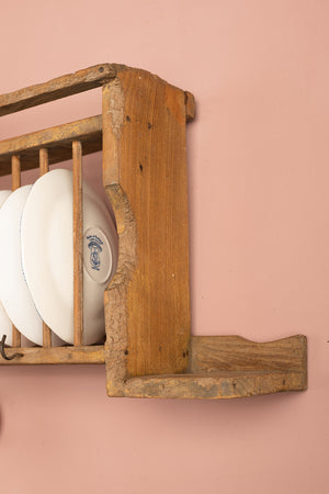 Light Wooden Vintage Kitchenware Wall Rack