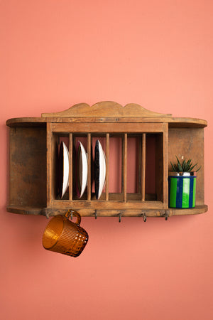 Vintage Light Wooden Kitchenware Wall Rack